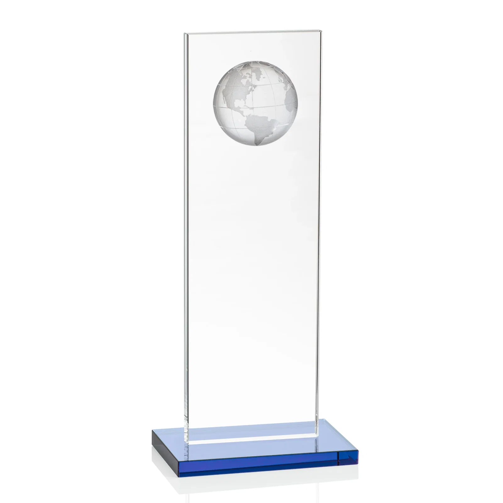 Custom printed Optical Crystal Dome Award on Tall Crystal Pane for retirement presentations