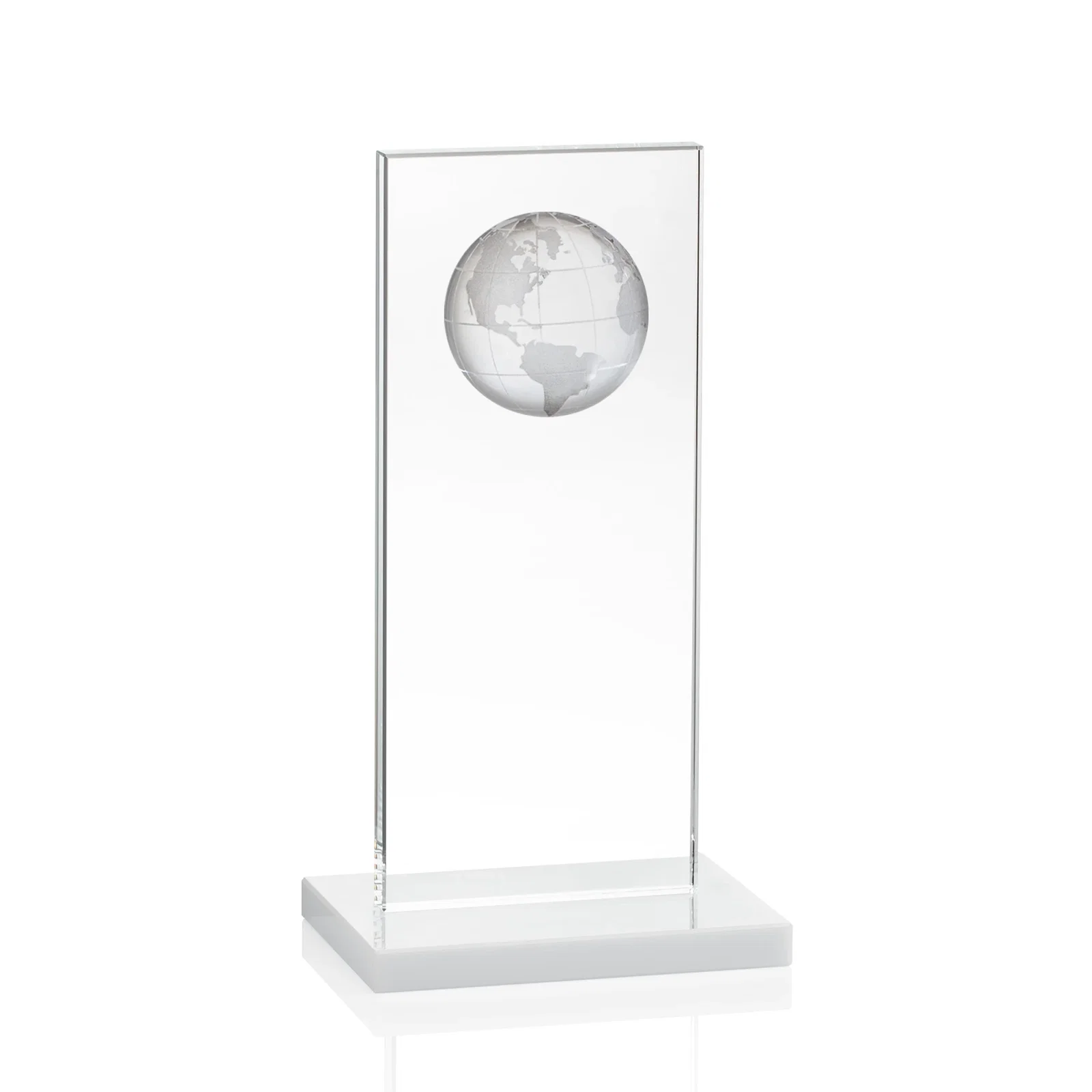 Custom printed Optical Crystal Dome Award on Tall Crystal Pane for donor appreciation