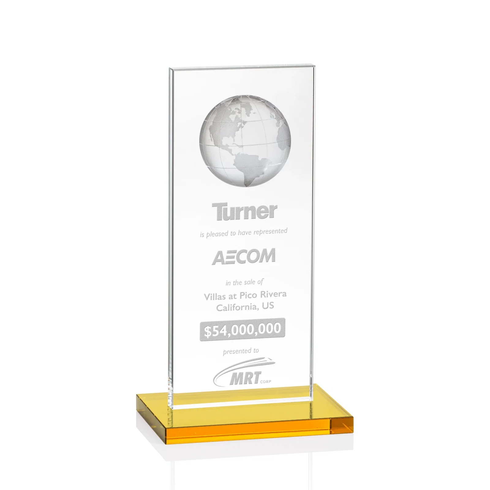 Custom Optical Crystal Dome Award on Tall Crystal Pane for donor appreciation