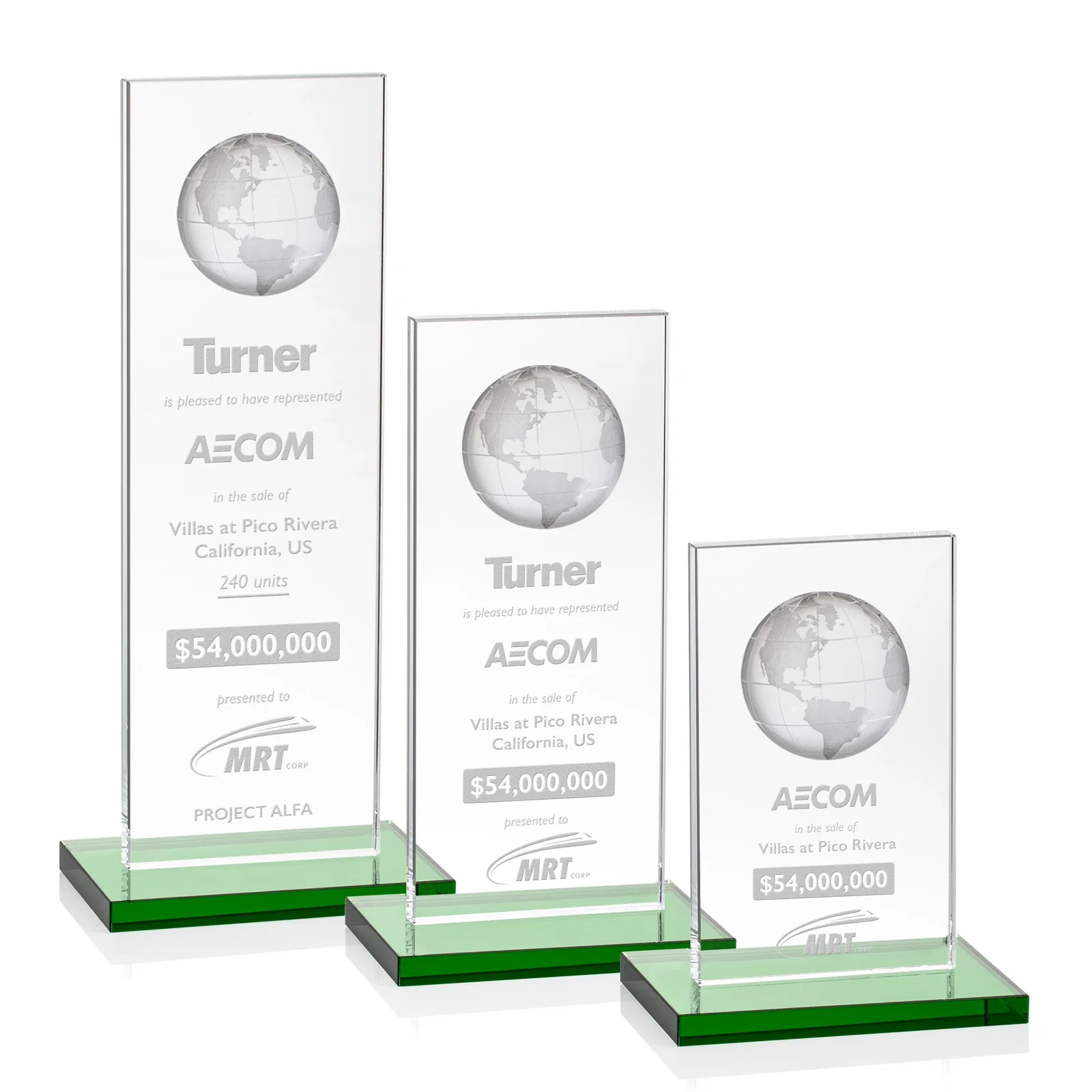 Custom Optical Crystal Dome Award on Tall Crystal Pane for safety achievement programs
