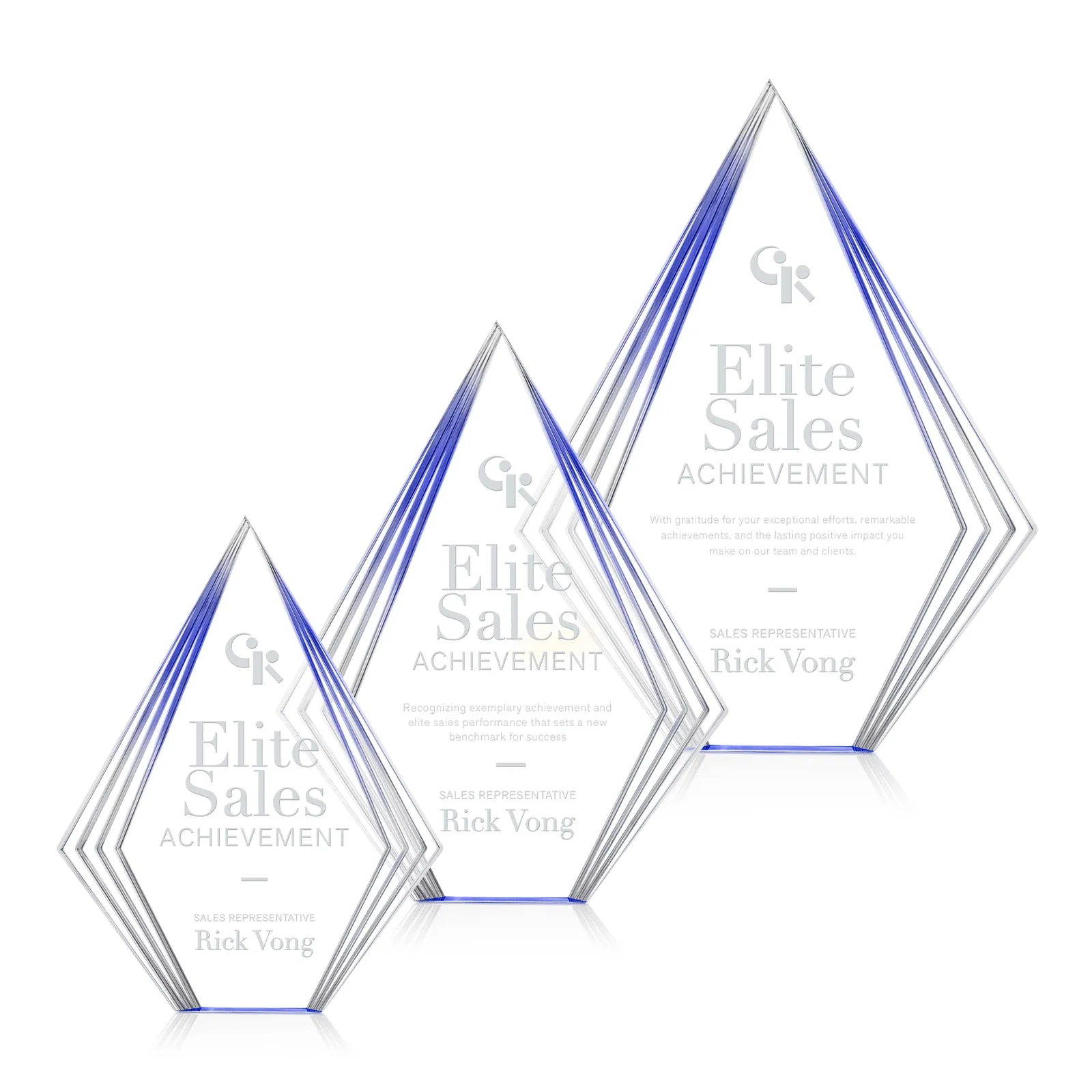 Custom Tall Acrylic Diamond Award With Stepped Layered Edges for volunteer appreciation