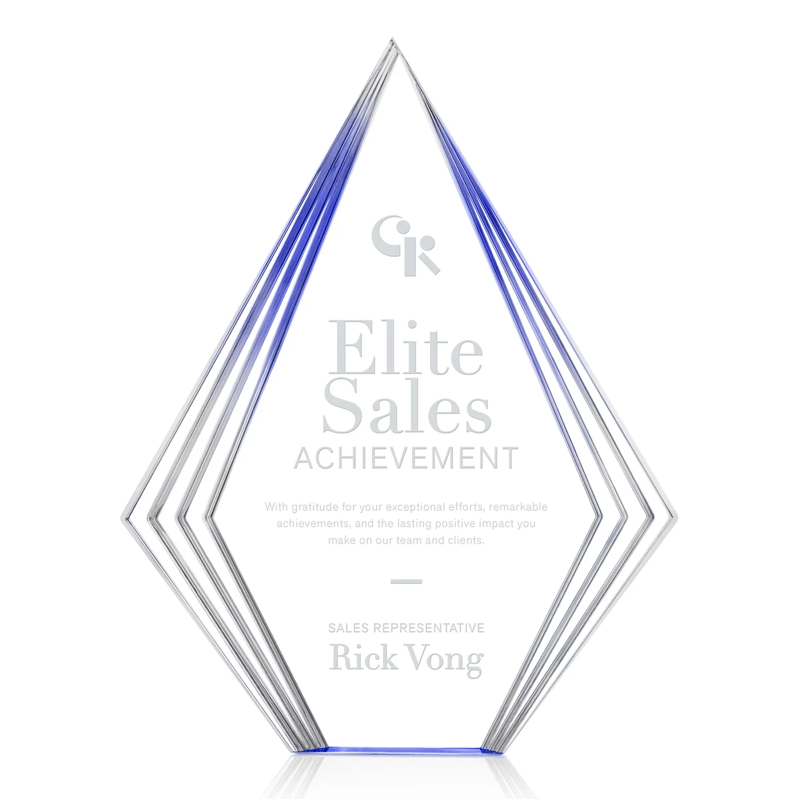 Personalized Tall Acrylic Diamond Award With Stepped Layered Edges for employee recognition