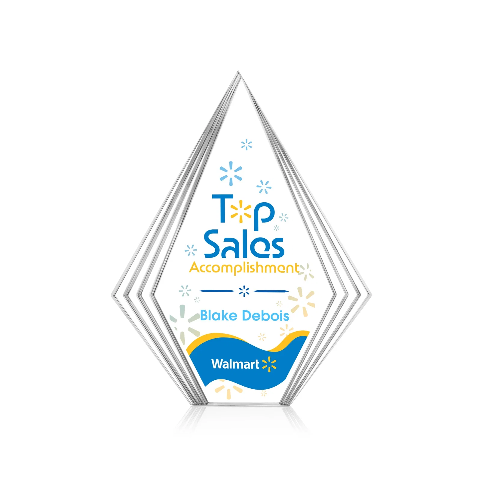 Personalized Tall Acrylic Diamond Award With Stepped Layered Edges for service anniversary gifts