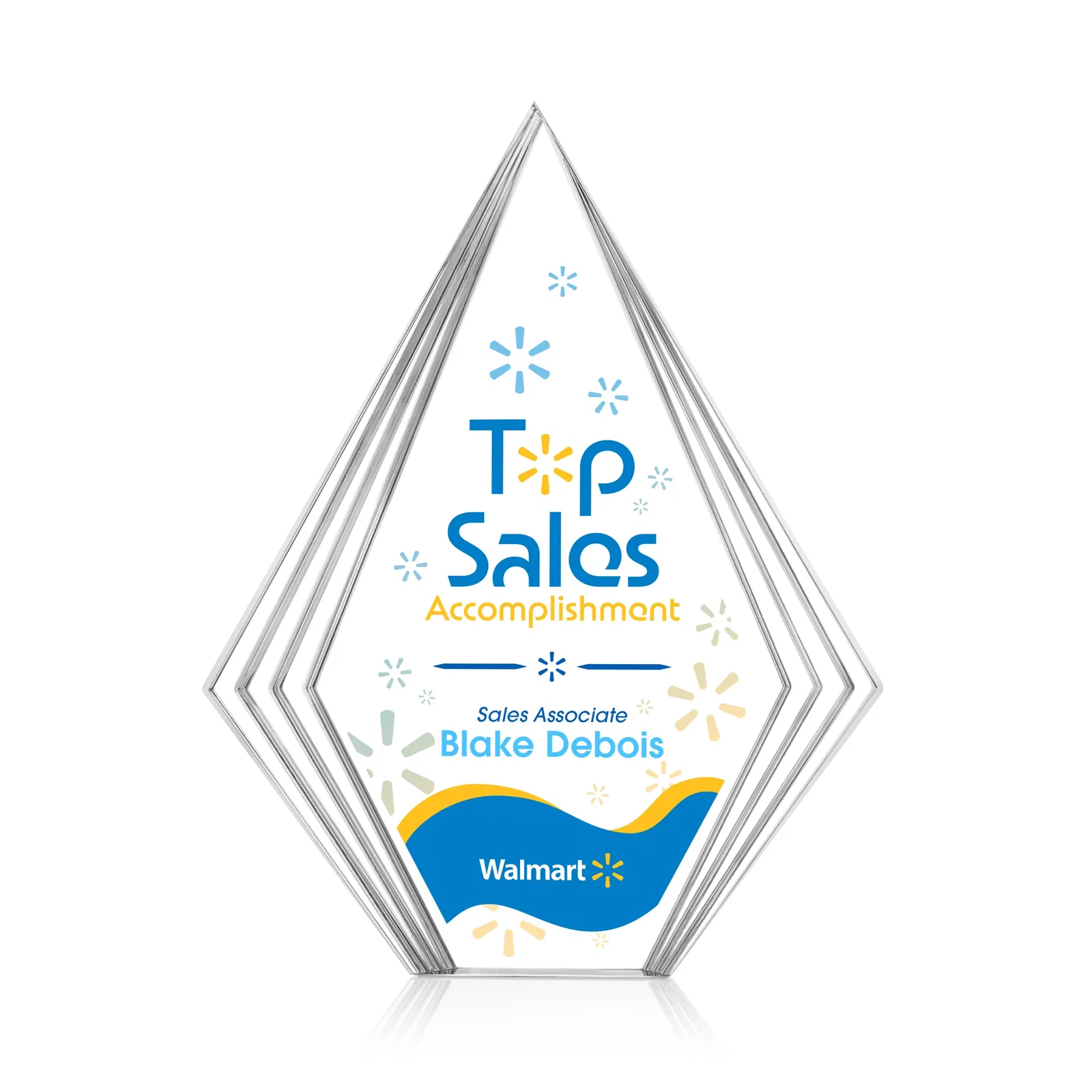 Personalized Tall Acrylic Diamond Award With Stepped Layered Edges for sales achievement awards