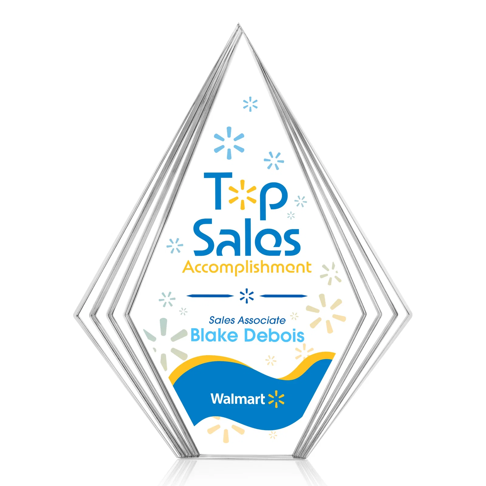 Personalized Tall Acrylic Diamond Award With Stepped Layered Edges for retirement presentations