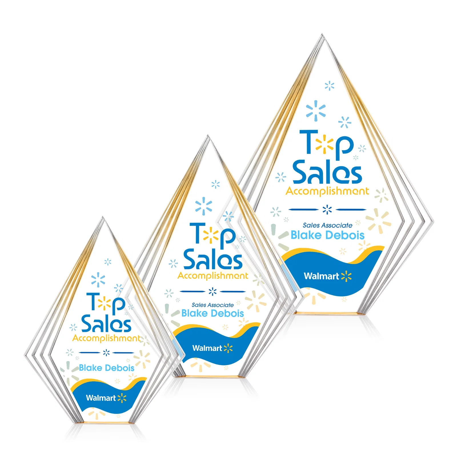 Personalized Tall Acrylic Diamond Award With Stepped Layered Edges for team milestone celebrations