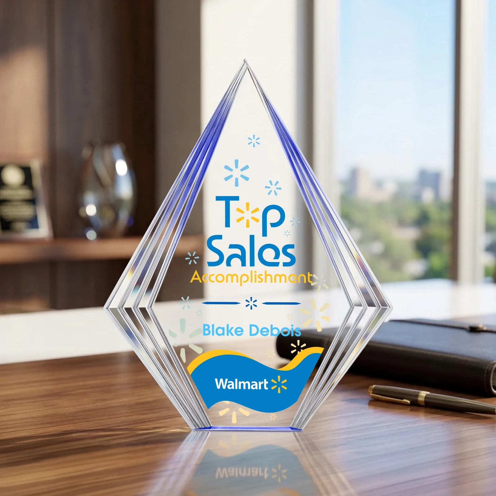 Promotional Tall Acrylic Diamond Award With Stepped Layered Edges for corporate award ceremonies