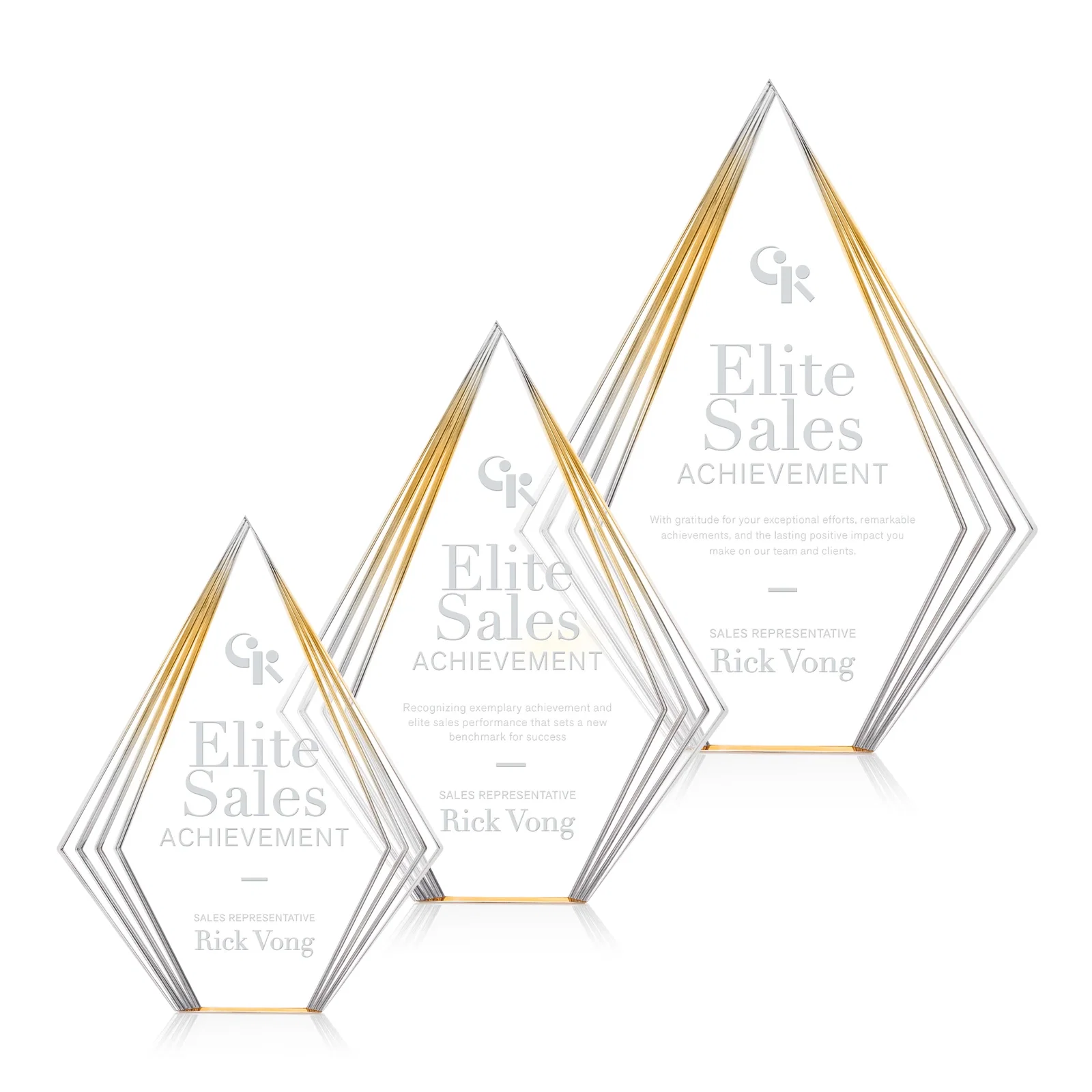 Custom Tall Acrylic Diamond Award With Stepped Layered Edges for retirement presentations