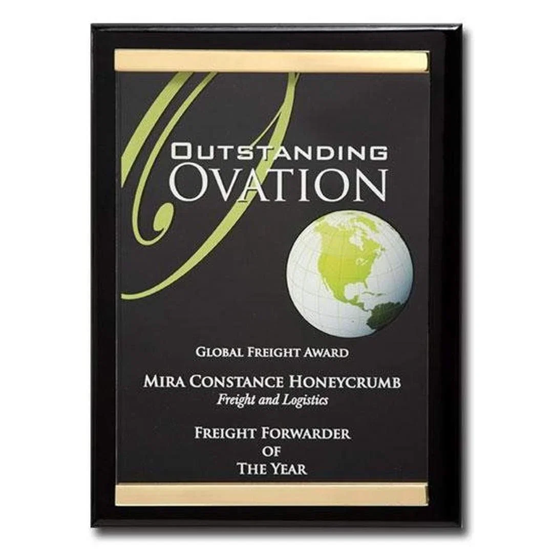 Custom Acrylic Plaque With Brass Channels Offset From Piano Finish for service anniversary gifts