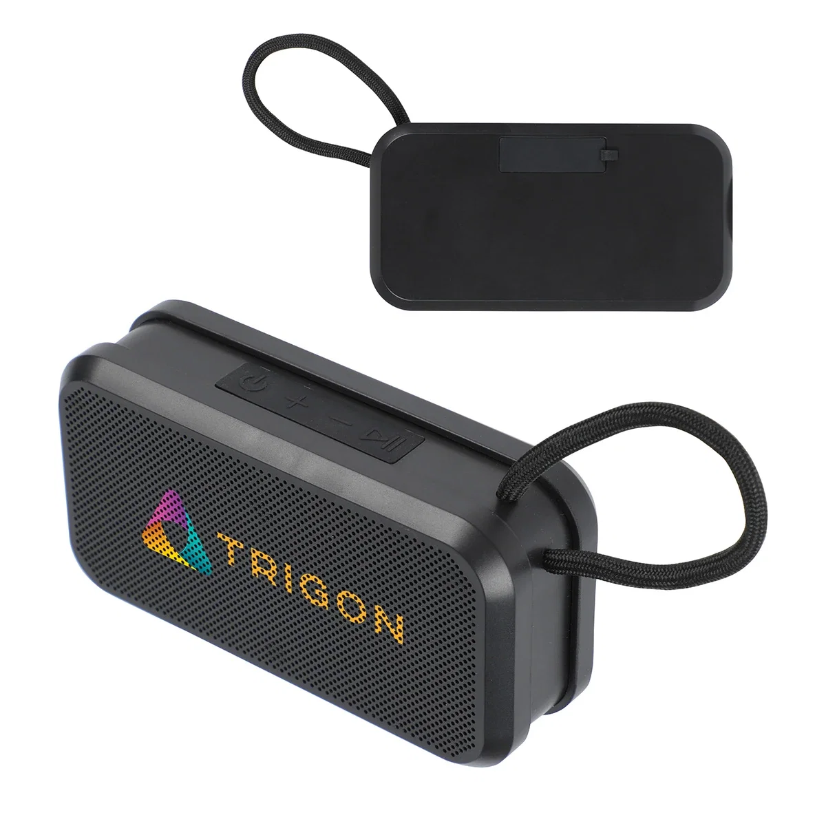 Custom Bravo Waterproof Wireless Speaker, front view of the branded speaker with magnet mount