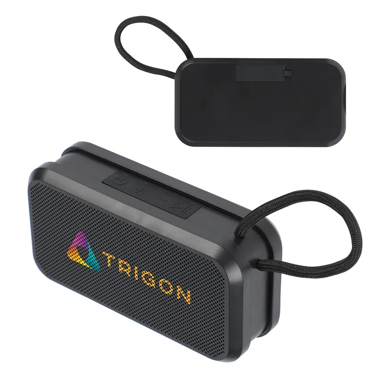 Custom Bravo Waterproof Wireless Speaker, front view of the branded speaker with magnet mount