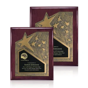 Rosewood Piano Finish Wall Plaque with Gold Resin Star Accent