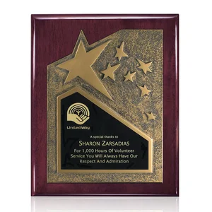Rosewood Piano Finish Wall Plaque with Gold Resin Star Accent