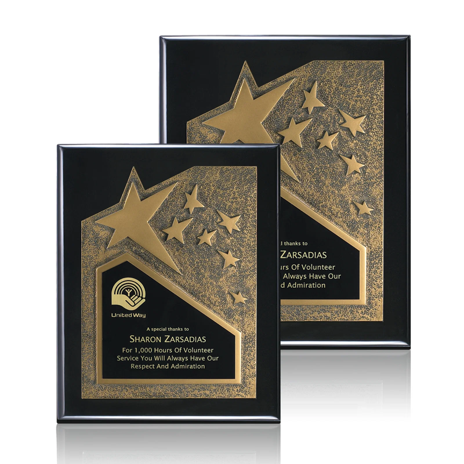 Custom Rosewood Piano Finish Wall Plaque with Gold Resin Star Accent for service anniversary gifts