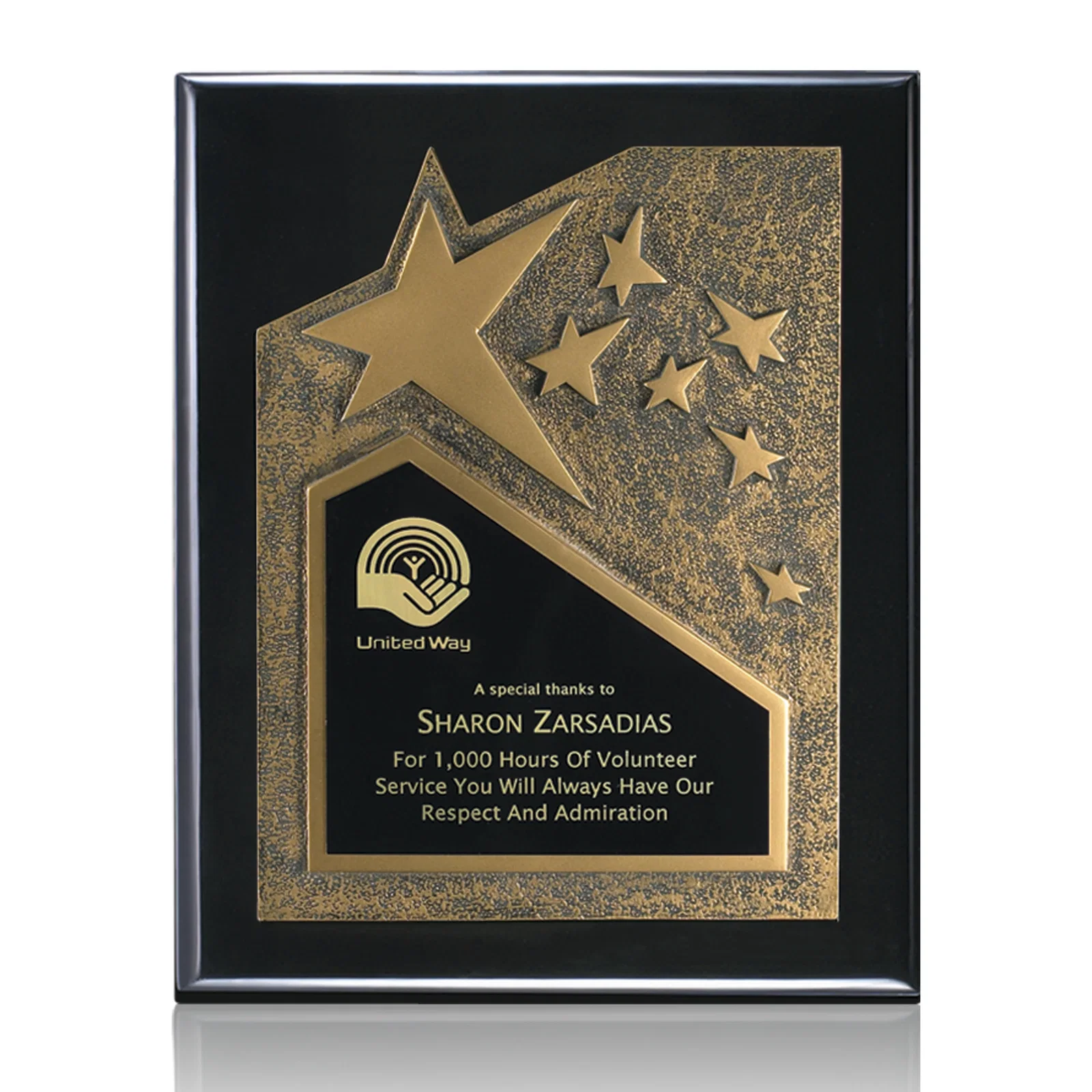 Custom Rosewood Piano Finish Wall Plaque with Gold Resin Star Accent for sales achievement awards