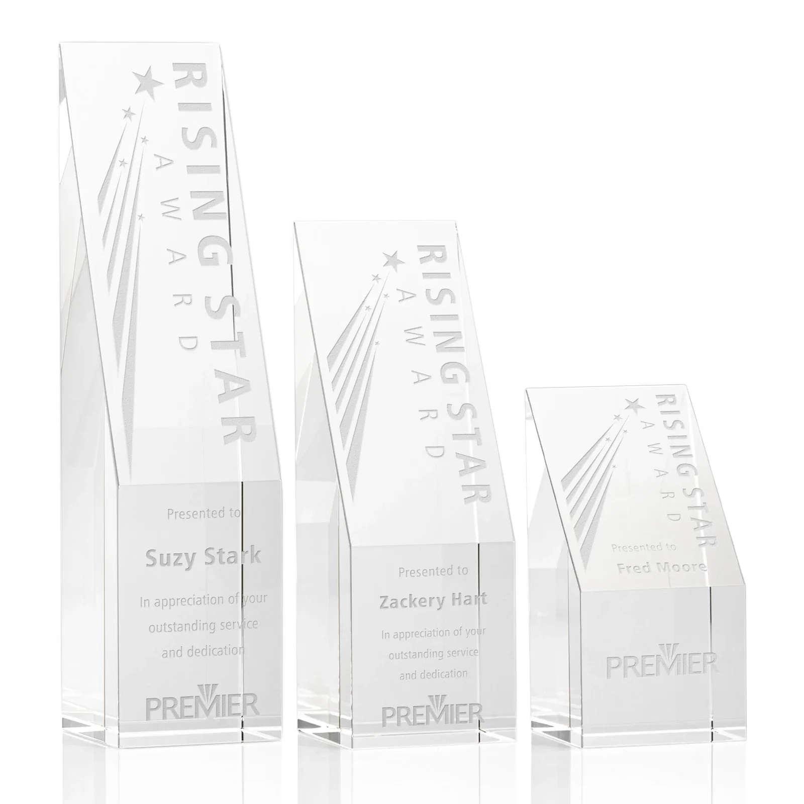Custom Optical Crystal Block Award with Steeply Sloped Face, awards for employee recognition