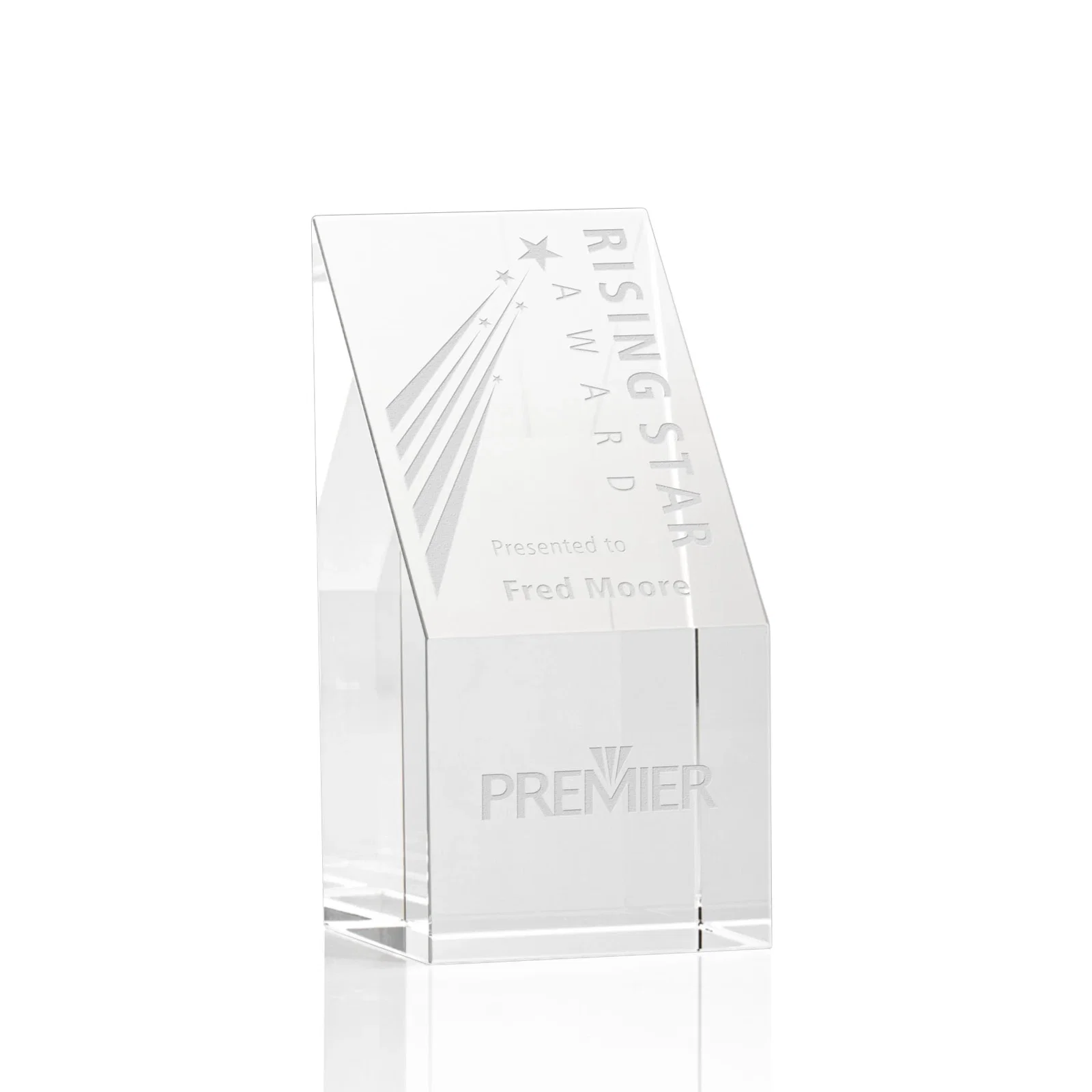 Custom Optical Crystal Block Award with Steeply Sloped Face, awards for corporate award ceremonies