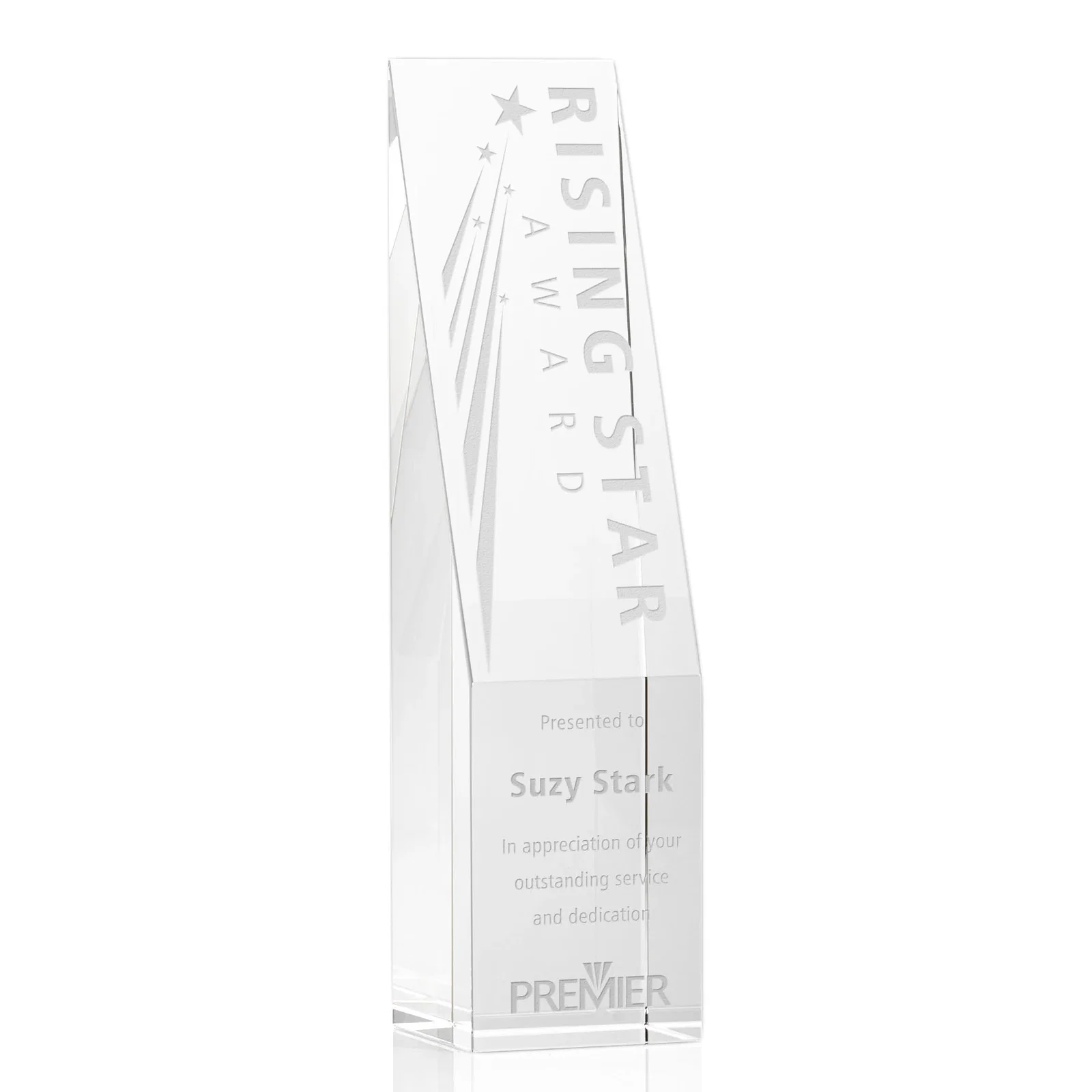 Custom Optical Crystal Block Award with Steeply Sloped Face, awards for sales achievement awards