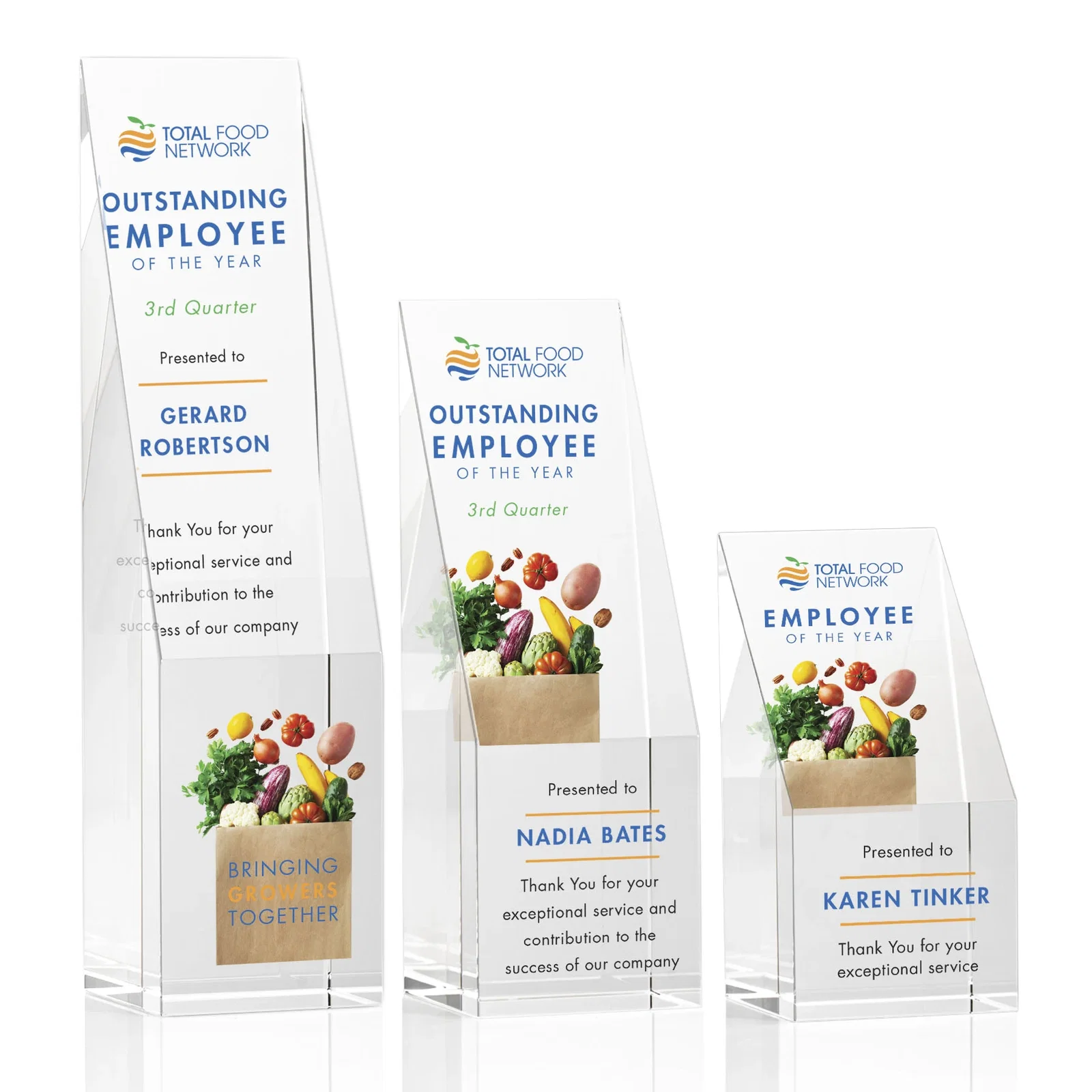 Custom Optical Crystal Block Award with Steeply Sloped Face, awards for retirement presentations