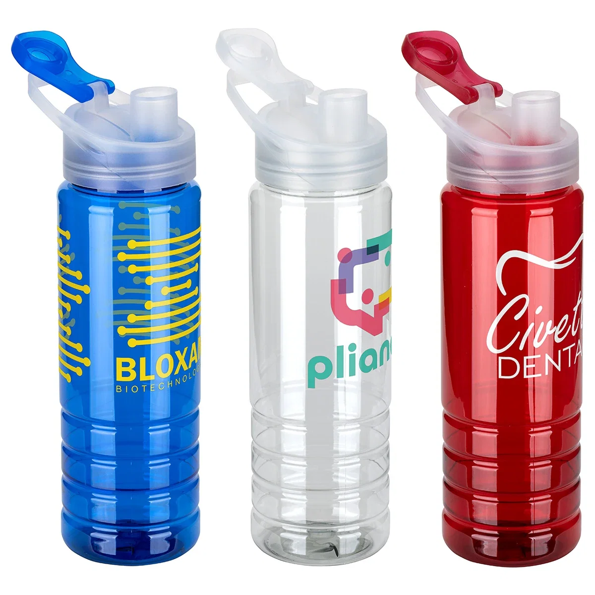 Custom Breakaway 26 oz RPET Sports Bottle, front view of the branded bottle with flip-top spout