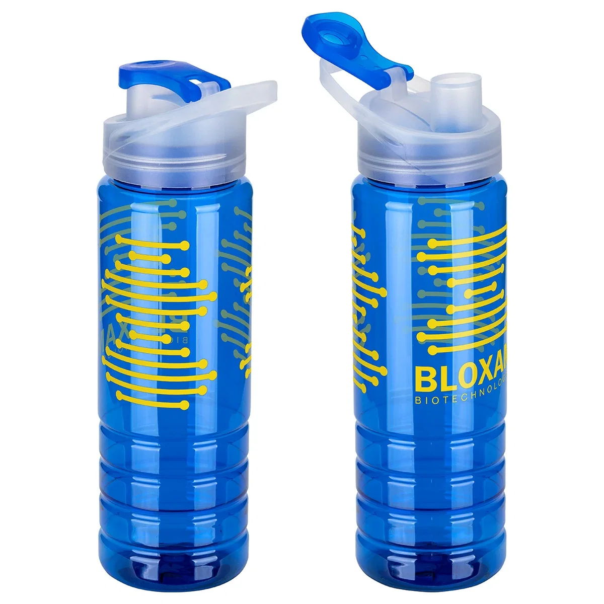 Two Breakaway bottles shown in blue from slightly different angles