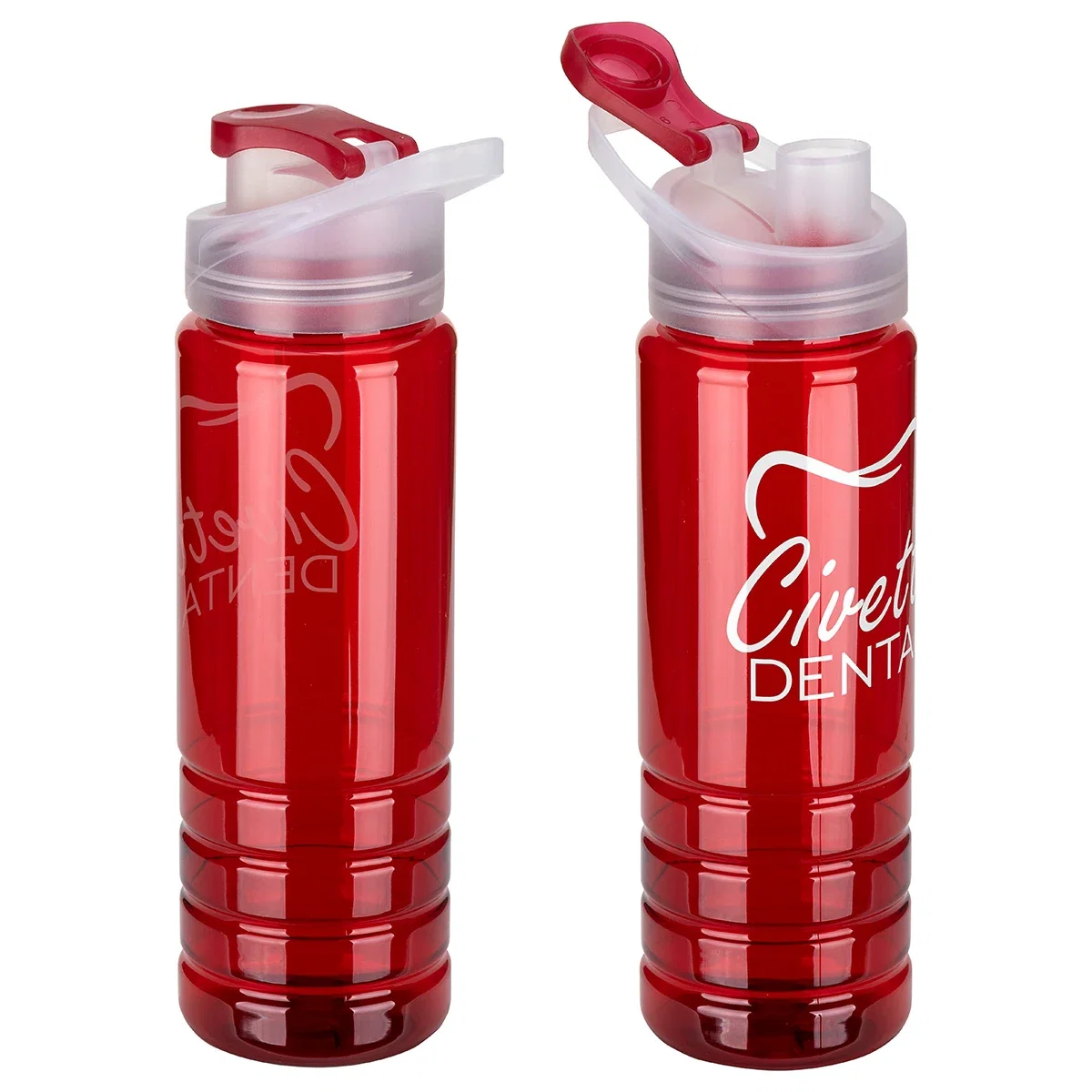 Two Breakaway bottles shown in red from slightly different angles