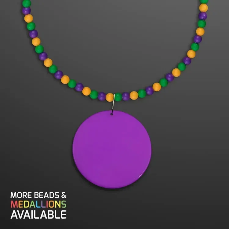 Breakaway Beads for Mardi Gras with Purple Medallion (NON-Light Up) — view 2