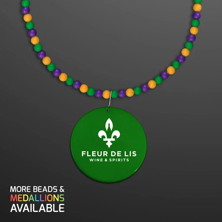 Breakaway Beads for Mardi Gras with Purple Medallion (NON-Light Up) — view 3