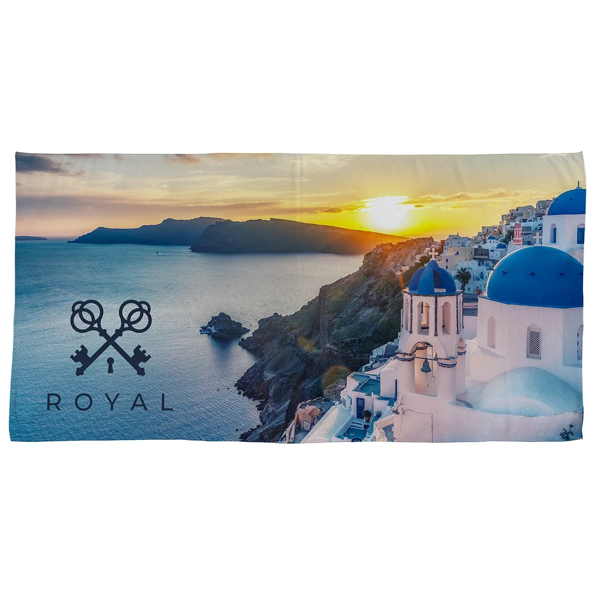 Custom Breaker 30 x 60 beach towel, front view of the branded polyester towel