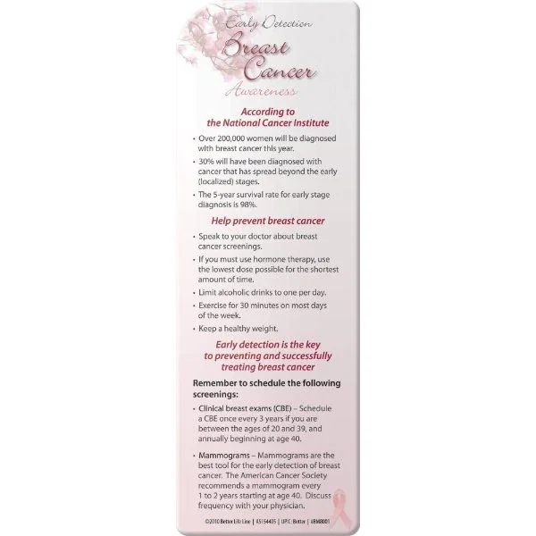 Breast Cancer Early Detection Bookmark close-up of custom business imprint