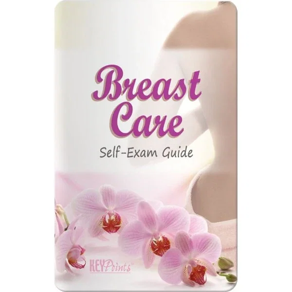 Breast Self-Exam Guide Card front with step-by-step self-examination instructions, credit-card size