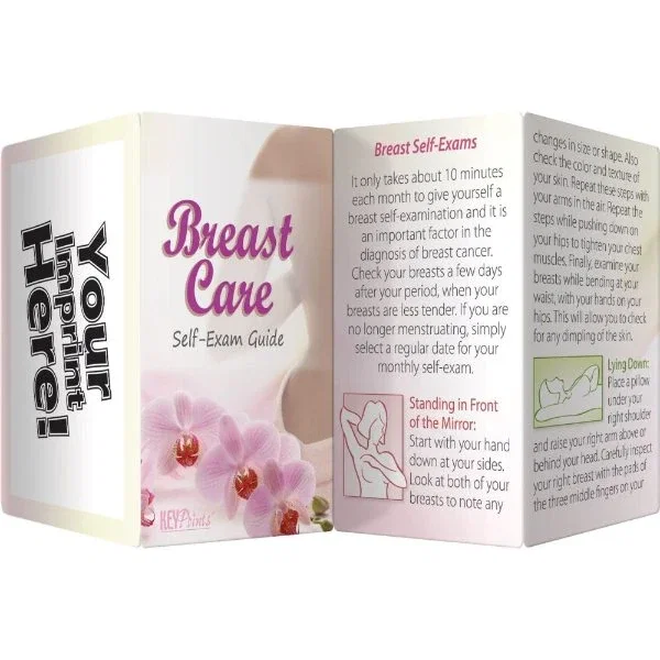 Breast Self-Exam Guide Card listing warning signs to watch for during exams