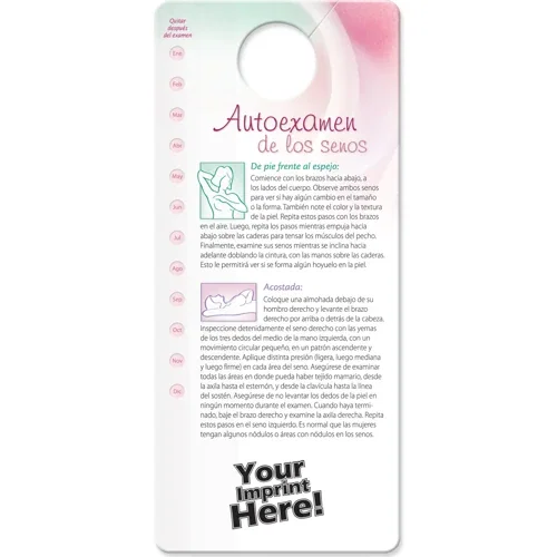 Breast Self-Exam Shower Card Spanish back side with leading illness chart and punch-out month rounds