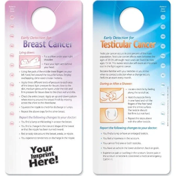 Breast and testicular cancer self-exam waterproof shower card, hero front view