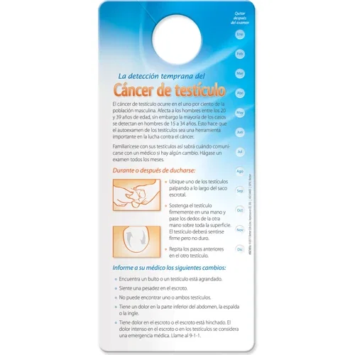 Spanish self-exam shower card perforated monthly punch-out rounds, waterproof card