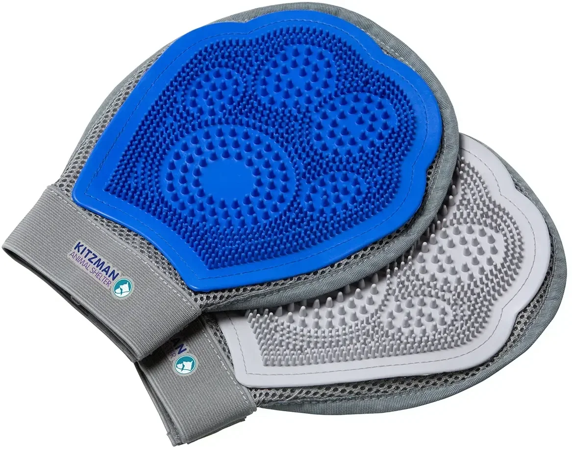 Breeder Dual-Sided Pet Grooming Glove, a custom branded grooming tool with rubber bristles, front view