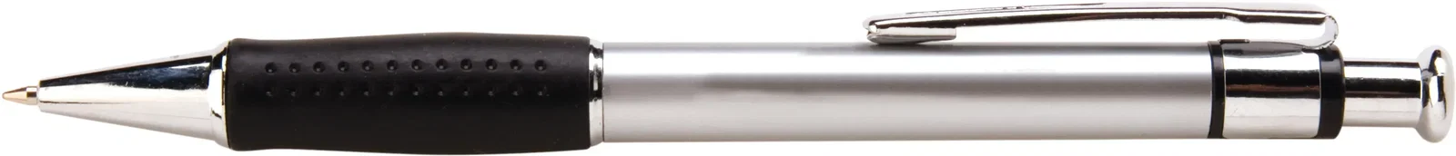 Brewster Pen. Metallic barrel retractable ballpoint pen with rubber grip for office giveaways, view 3