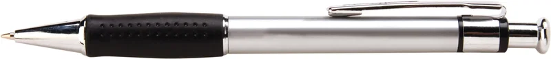 Brewster Pen. Metallic barrel retractable ballpoint pen with rubber grip for office giveaways, view 3