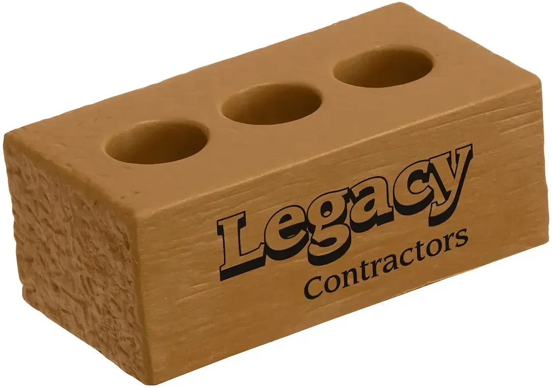Brick With Holes Stress Reliever, a custom hollow-brick squeeze toy for branded masonry promotions
