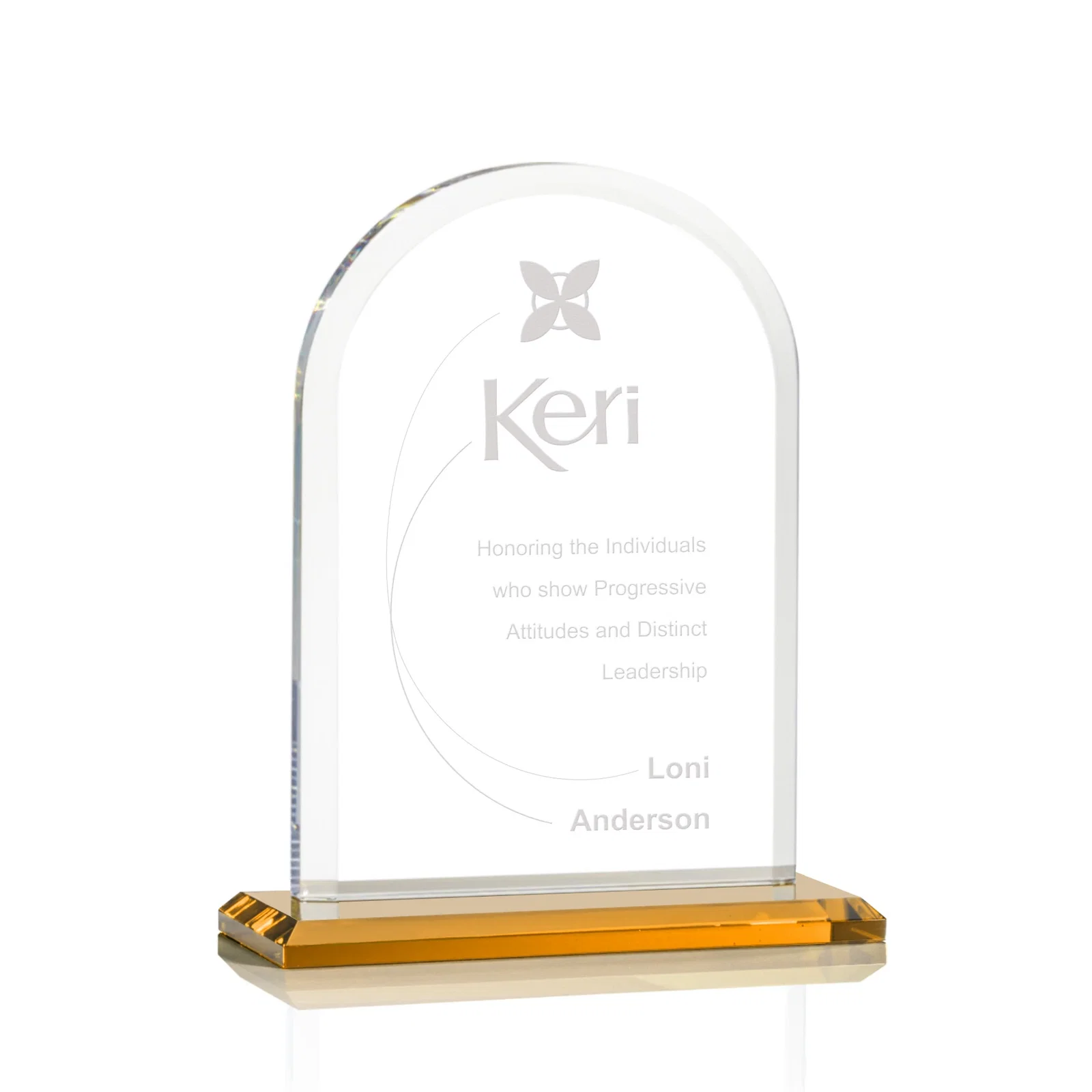 Custom Thick Starfire Crystal Arch Award on a Color Base, awards for volunteer appreciation
