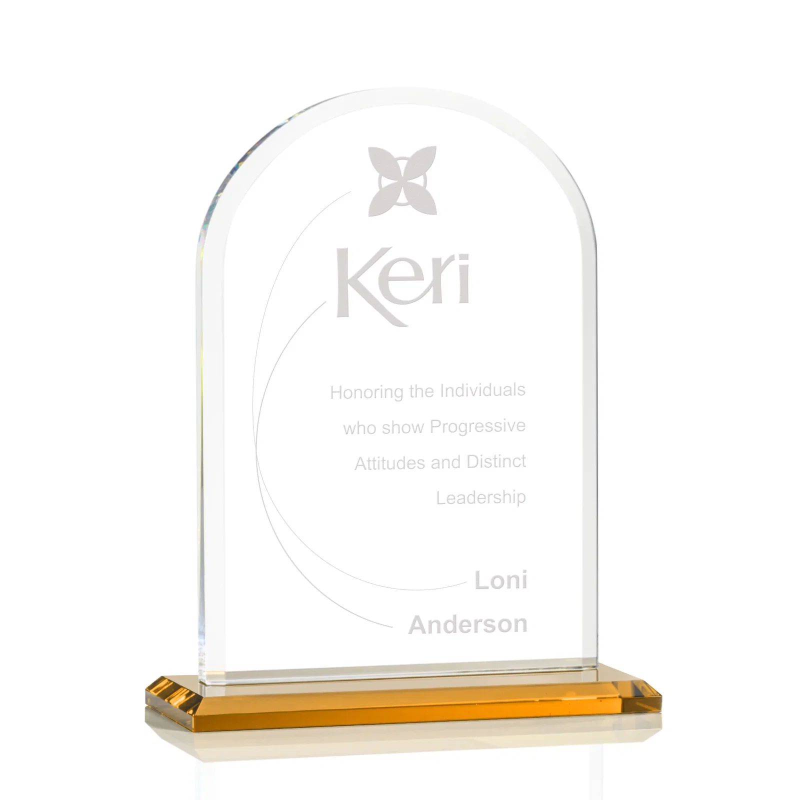 Custom Thick Starfire Crystal Arch Award on a Color Base, awards for dealer and partner awards