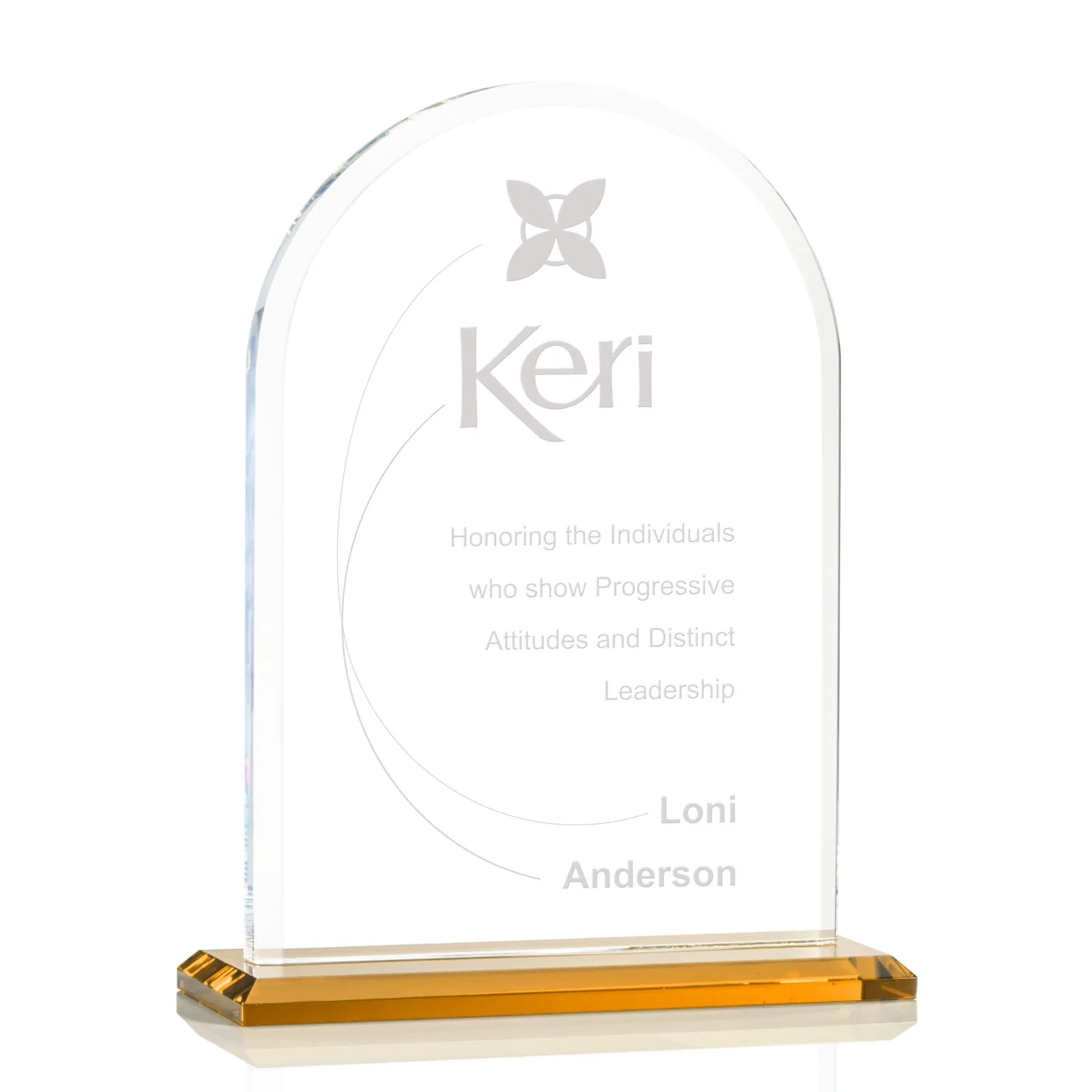 Custom Thick Starfire Crystal Arch Award on a Color Base, awards for company anniversary events