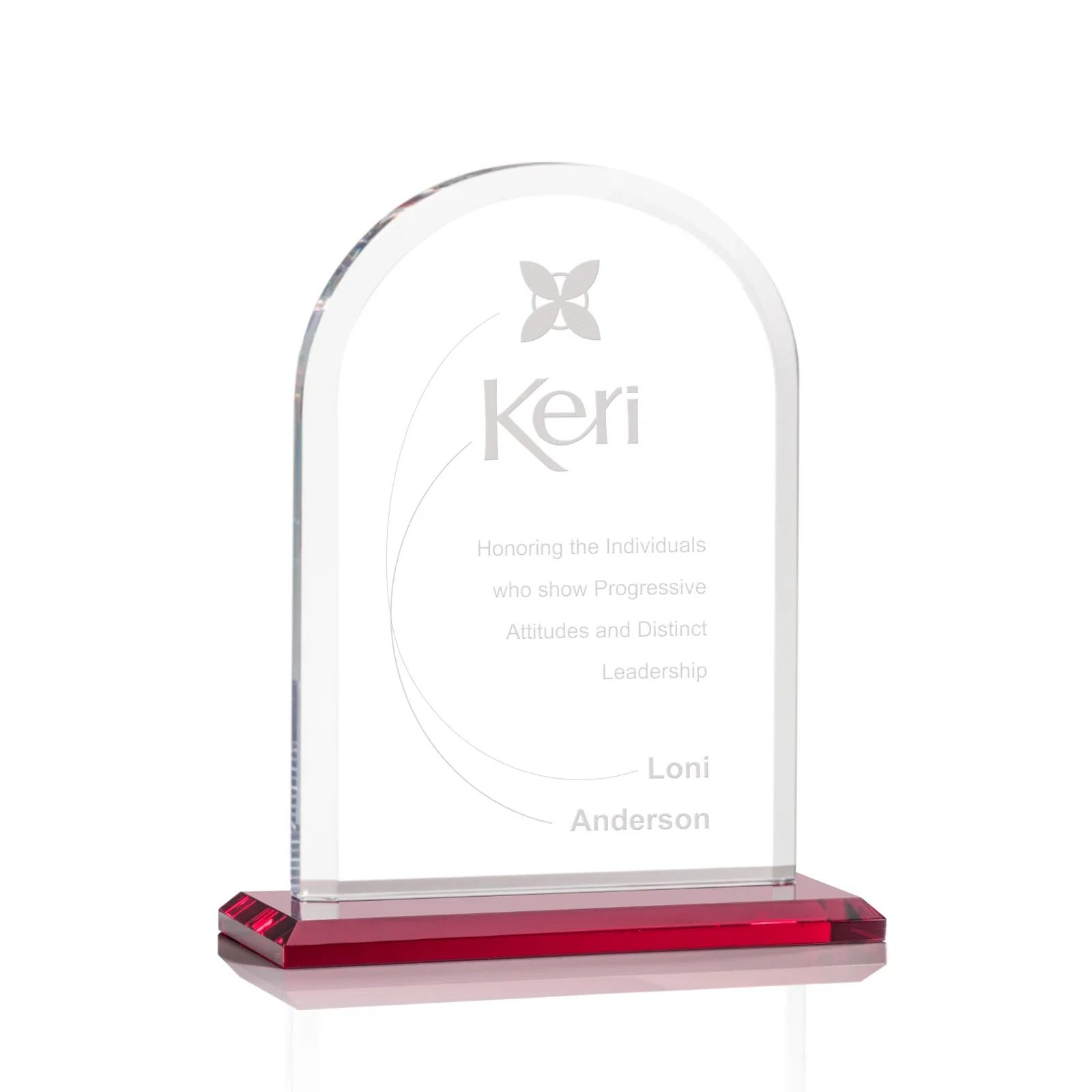 Personalized Thick Starfire Crystal Arch Award on a Color Base, awards for volunteer appreciation