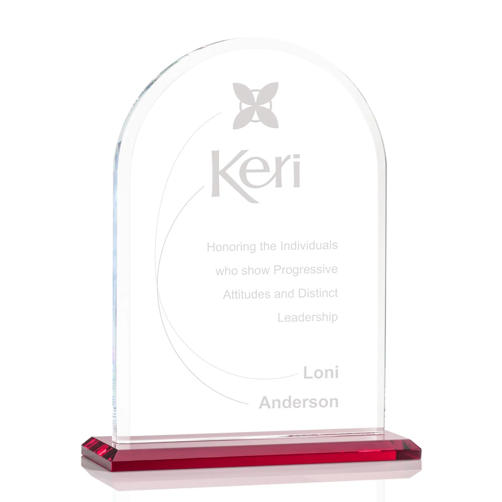 Personalized Thick Starfire Crystal Arch Award on a Color Base, awards for company anniversary events