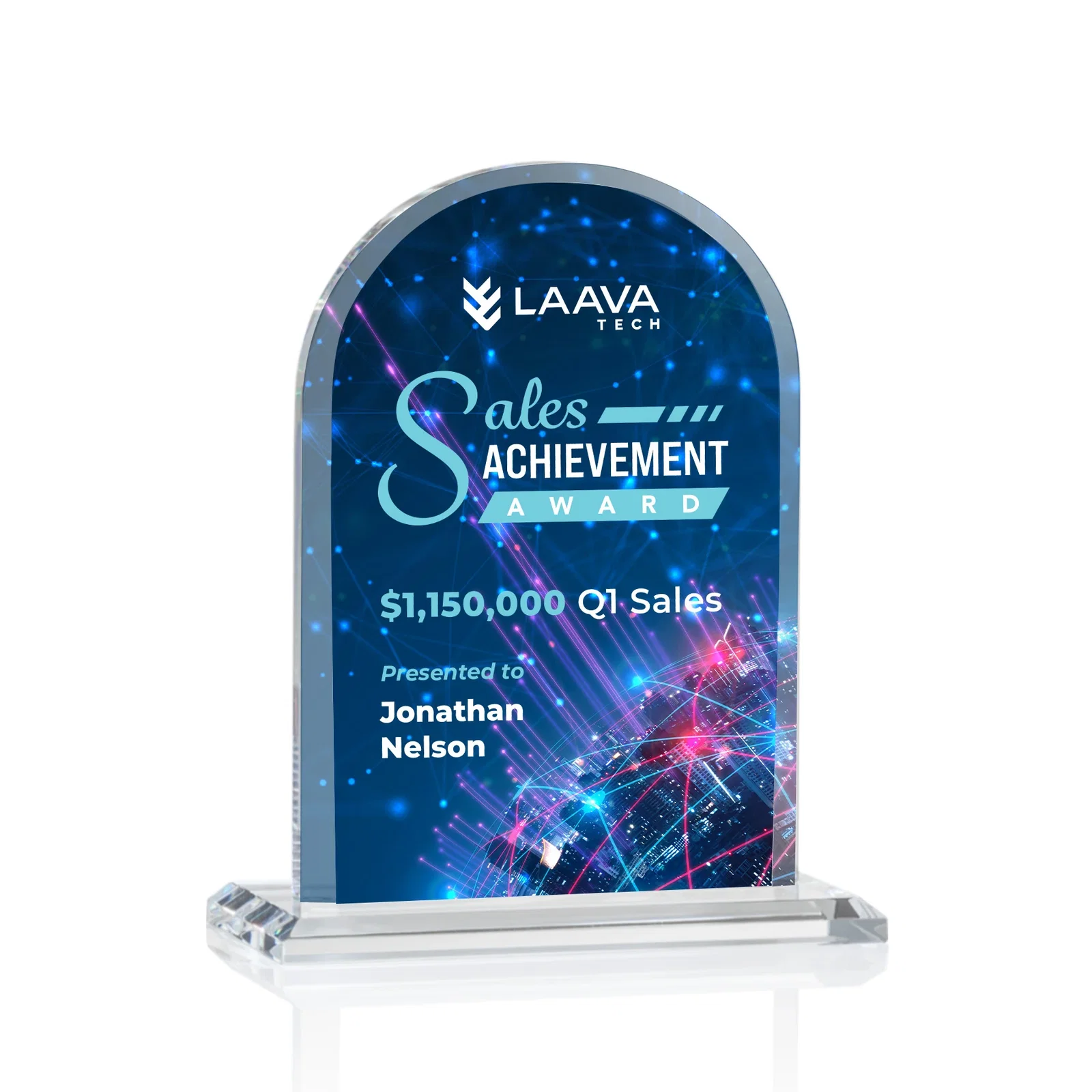 Promotional Thick Starfire Crystal Arch Award on a Color Base, awards for volunteer appreciation