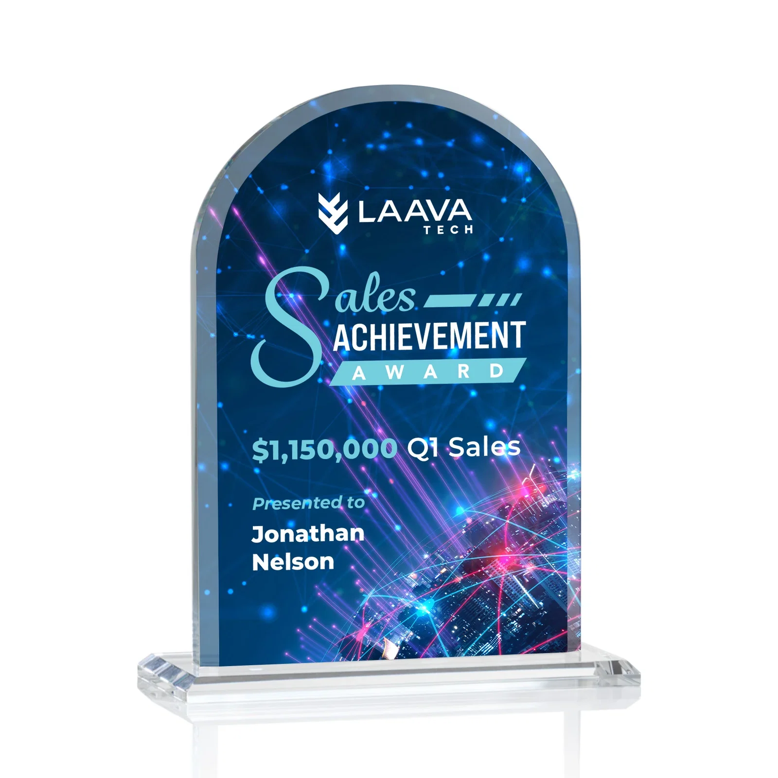 Promotional Thick Starfire Crystal Arch Award on a Color Base, awards for dealer and partner awards