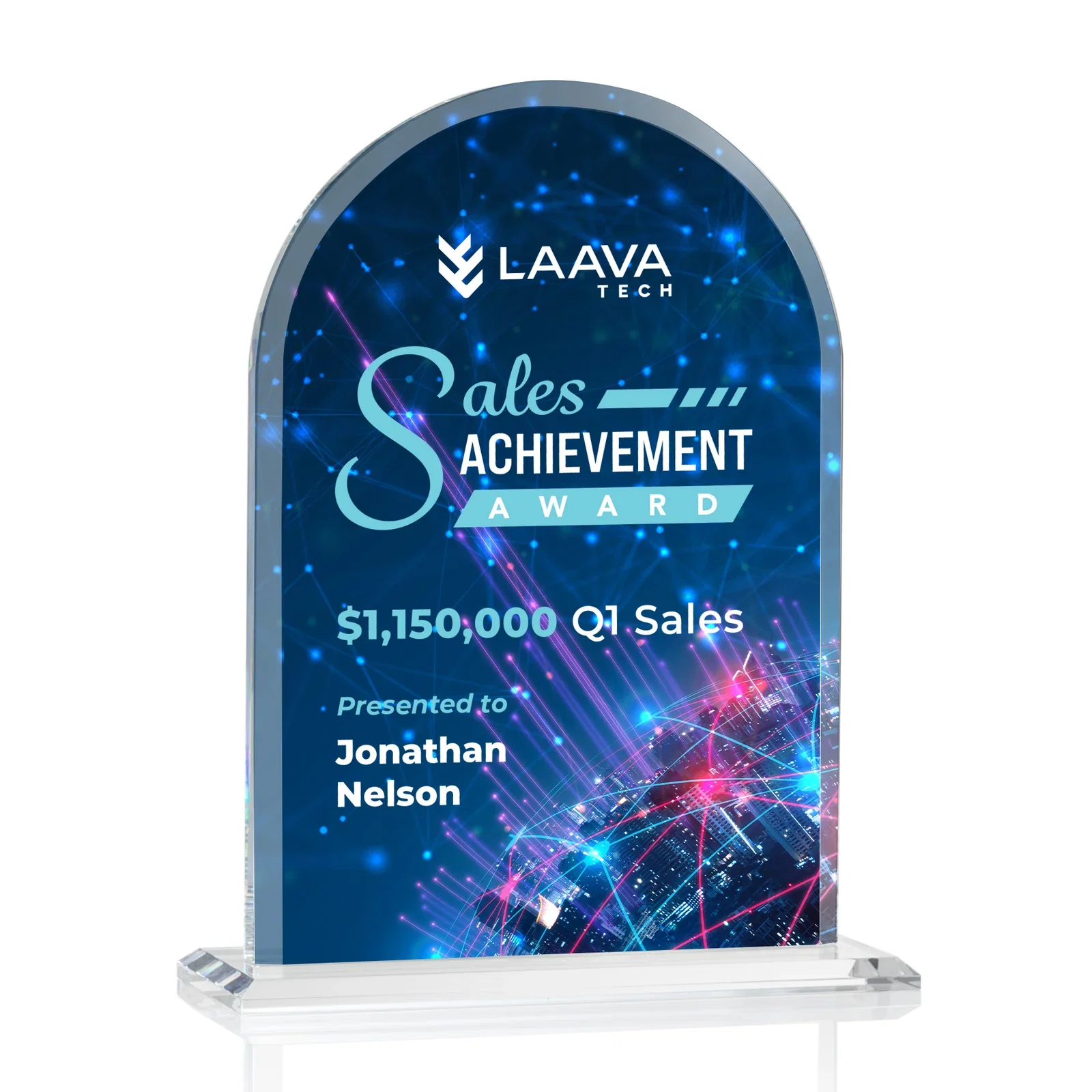 Promotional Thick Starfire Crystal Arch Award on a Color Base, awards for company anniversary events