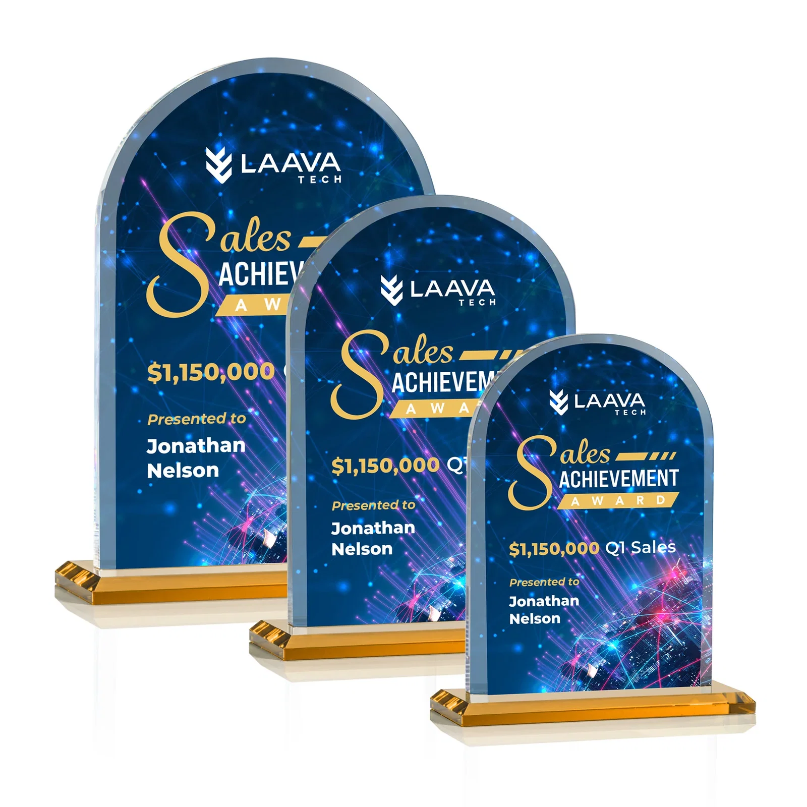 Branded Thick Starfire Crystal Arch Award on a Color Base, awards for employee recognition