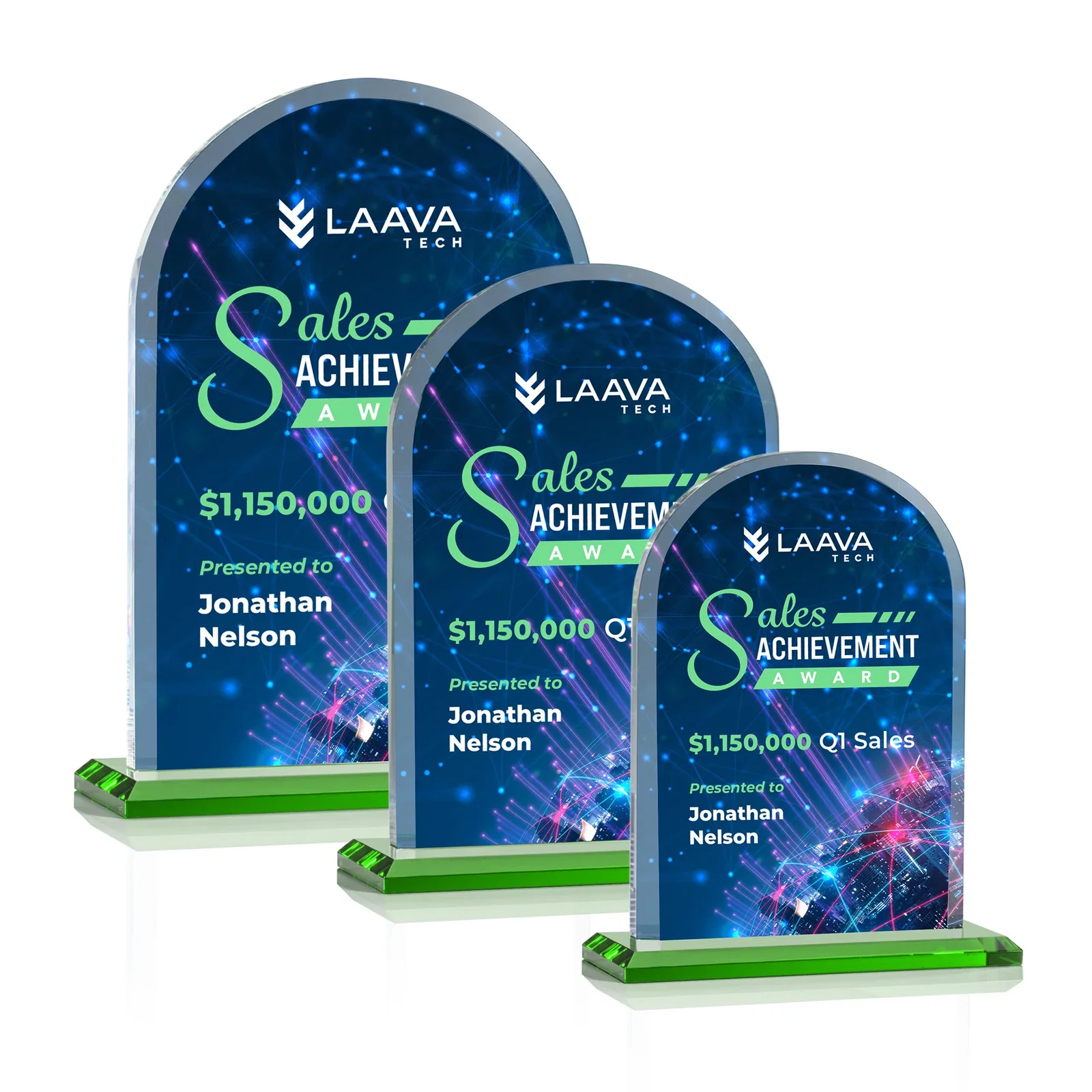 Branded Thick Starfire Crystal Arch Award on a Color Base, awards for retirement presentations