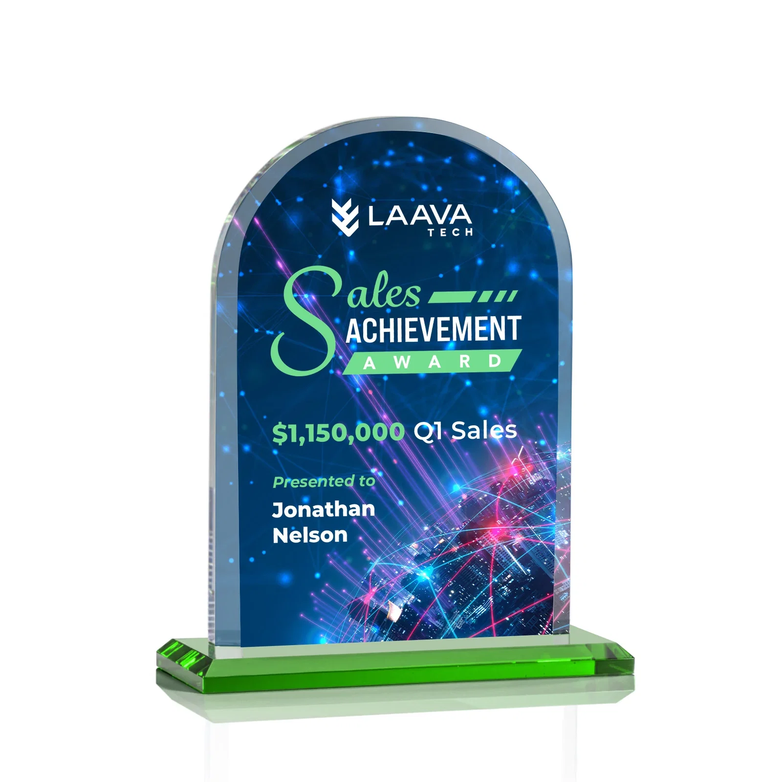 Branded Thick Starfire Crystal Arch Award on a Color Base, awards for team milestone celebrations